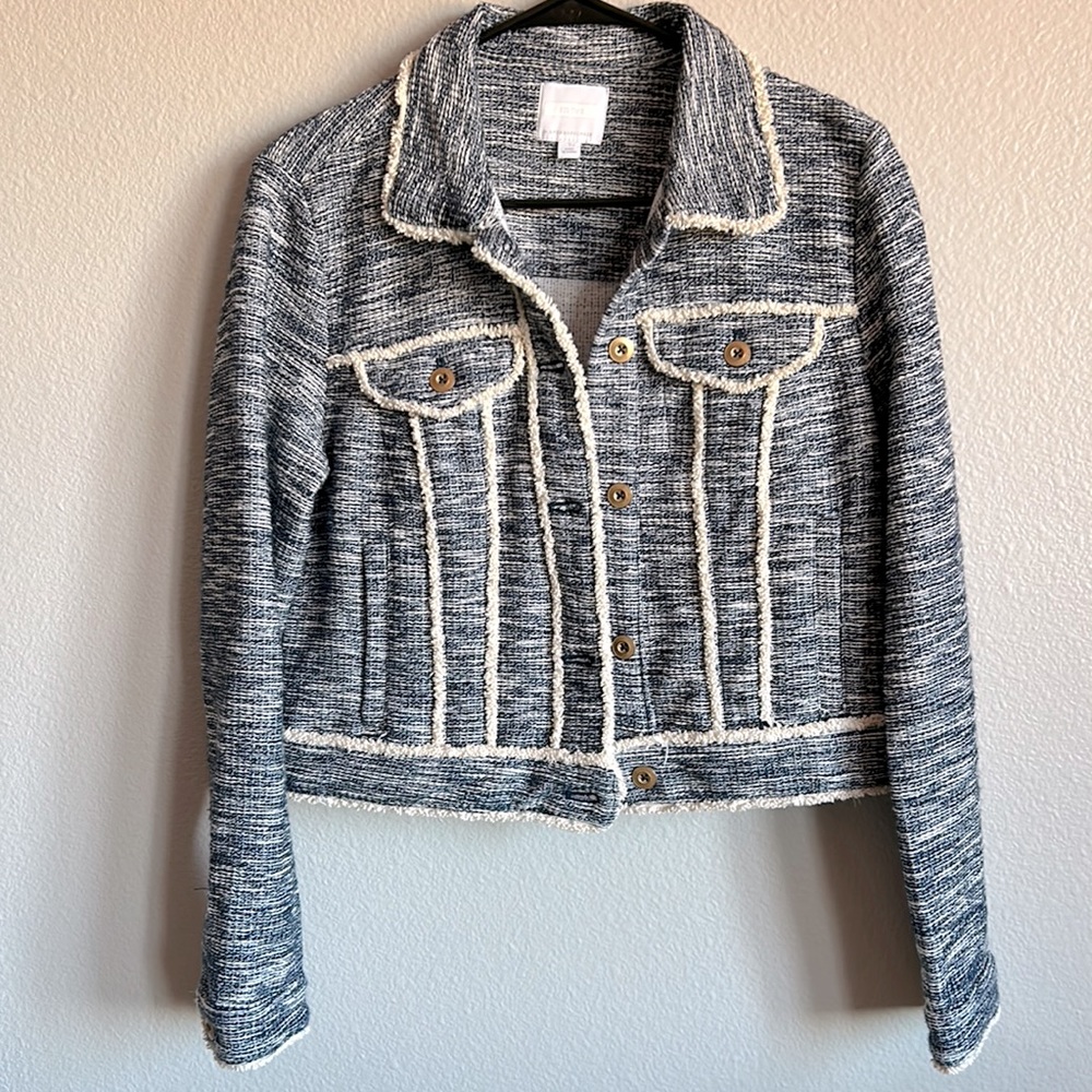 Cropped tweed trucker jacket